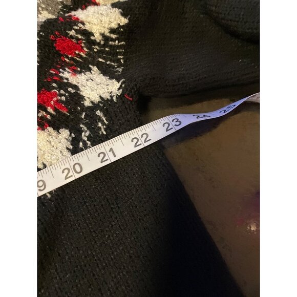 Style & Co Black Red Patterned Round Neck Bishop Sleeve Knit Sweater Sz 1X - Picture 8 of 10